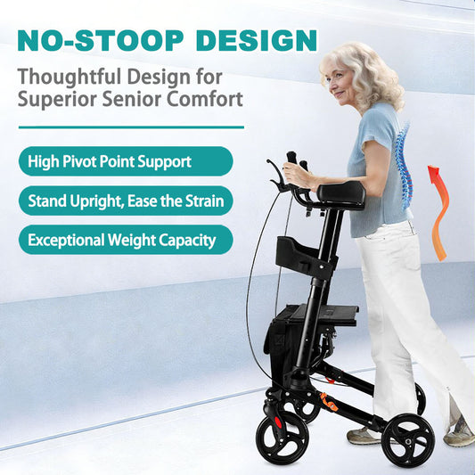 All Terrain Upright Rollator Walker with Seat, Stand up Rolling Walker, Compact Folding Design for Seniors