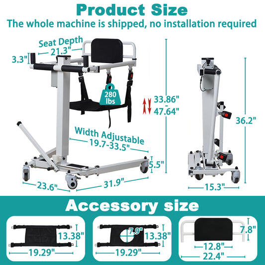 Electric Portable Lift Transfer Chair, Transfer Chair for Elderly & Disabled , Folding Portable Patient Lift for Home, Bathroom & Car Transfers