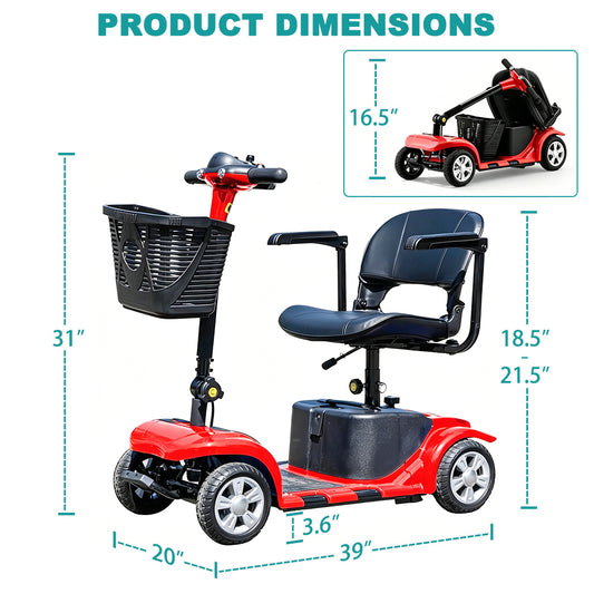 4-Wheel Portable Mobility Scooter for Travel, Easy Disassembly, Compact Design, 300 lb Capacity, Battery Included