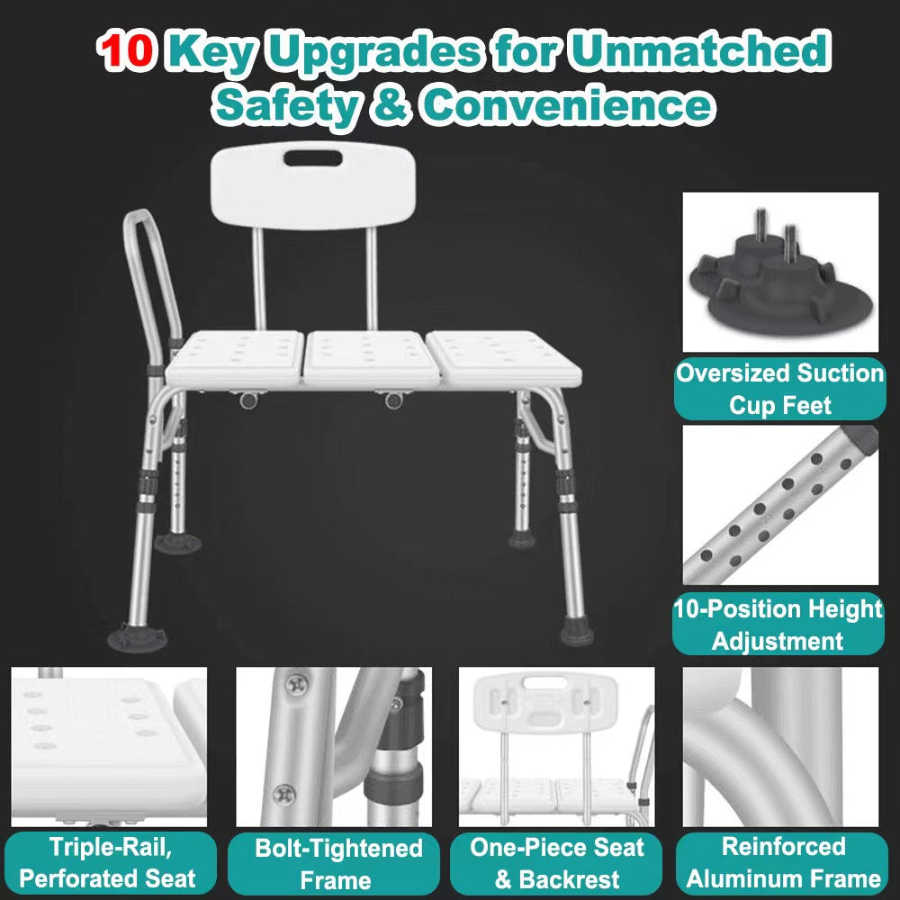 Bathroom Shower Chairs, Tub Transfer Shower Bench with 10-Level Height Adjustment - Slip-Resistant Shower Chair for Elderly, Disabled & Pregnant - 330lb Capacity