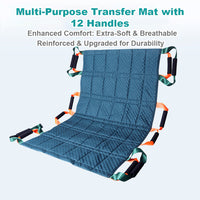 12-Handle Patient Positioning Transfer Pad / Slide Sheet - Heavy Duty Transfer Board with Handles for Safe Patient Lifting & Turning