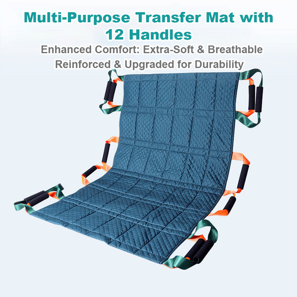 12-Handle Patient Positioning Transfer Pad / Slide Sheet - Heavy Duty Transfer Board with Handles for Safe Patient Lifting & Turning