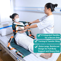 12-Handle Patient Positioning Transfer Pad / Slide Sheet - Heavy Duty Transfer Board with Handles for Safe Patient Lifting & Turning