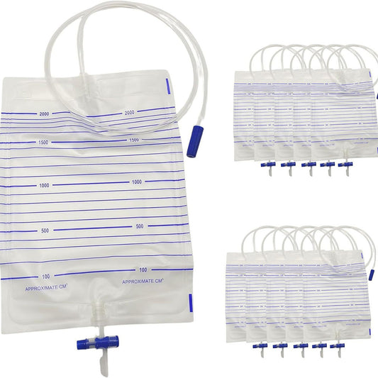 2000ml Disposable Sterile Urine Bag | Cross Anti-Reflux Valve | 90cm Tube | Pack of 10