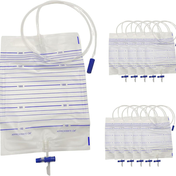 2000ml Disposable Sterile Urine Bag | Cross Anti-Reflux Valve | 90cm Tube | Pack of 10