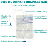 Disposable Urine Bag 2000ml | 90cm Tube | Cross Valve | 50pk