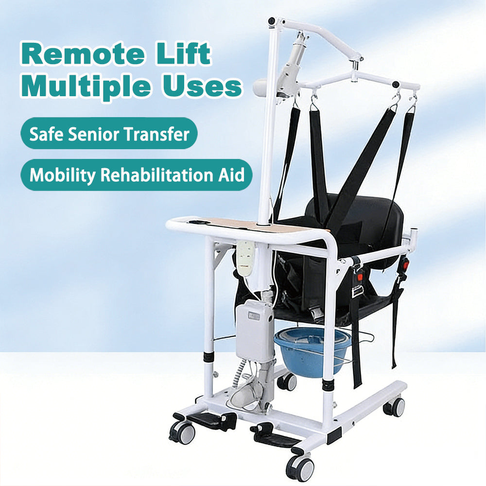 Electric Transfer Lift Chair for Seniors & Patients， 5-in-1 Adjustable Height Power Lift Chair with Hoist Brackets, 4 Casters | Home Mobility Aid for Elderly Care & Caregiver Assistance