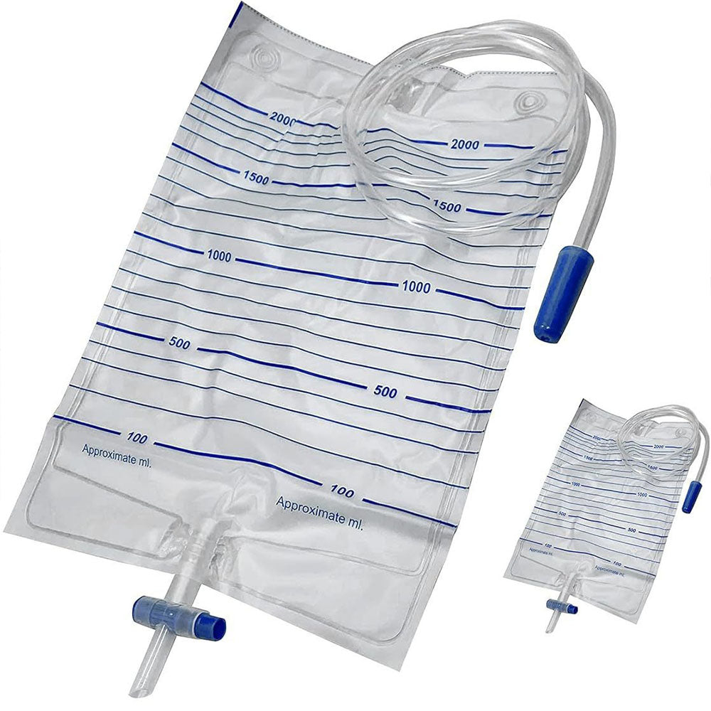 2000ml Disposable Sterile Urine Bag | Cross Anti-Reflux Valve | 90cm Tube | Pack of 10