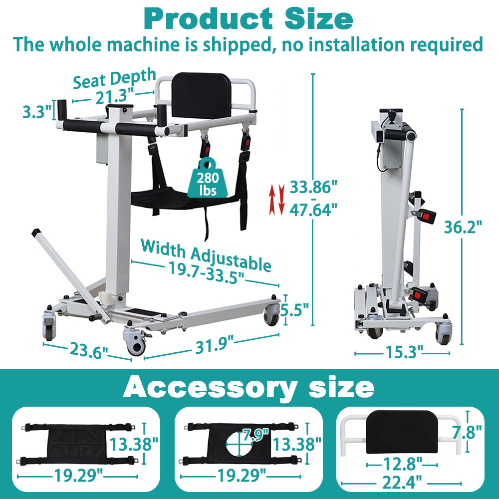 Electric Portable Lift Transfer Chair, Transfer Chair for Elderly & Disabled , Folding Portable Patient Lift for Home, Bathroom & Car Transfers