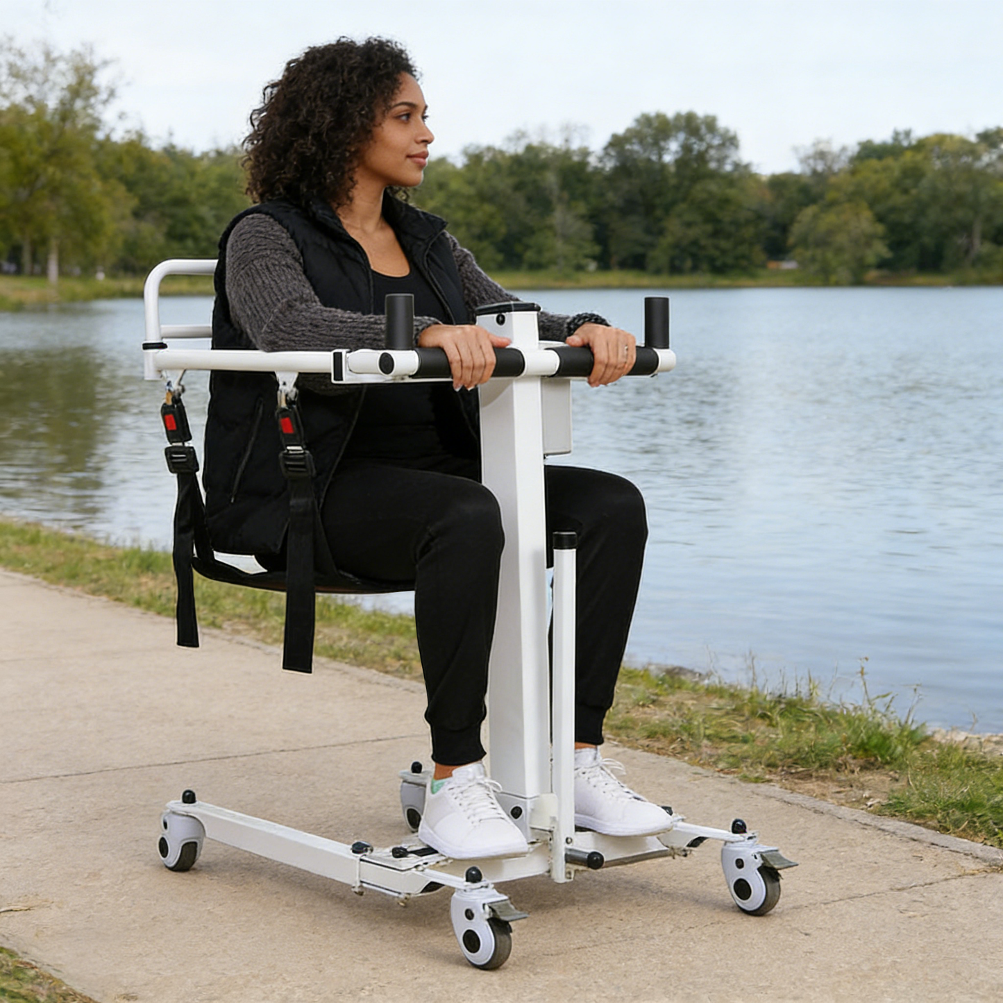 Electric Portable Lift Transfer Chair, Transfer Chair for Elderly & Disabled , Folding Portable Patient Lift for Home, Bathroom & Car Transfers