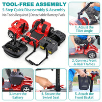 4-Wheel Portable Mobility Scooter for Travel, Easy Disassembly, Compact Design, 300 lb Capacity, Battery Included
