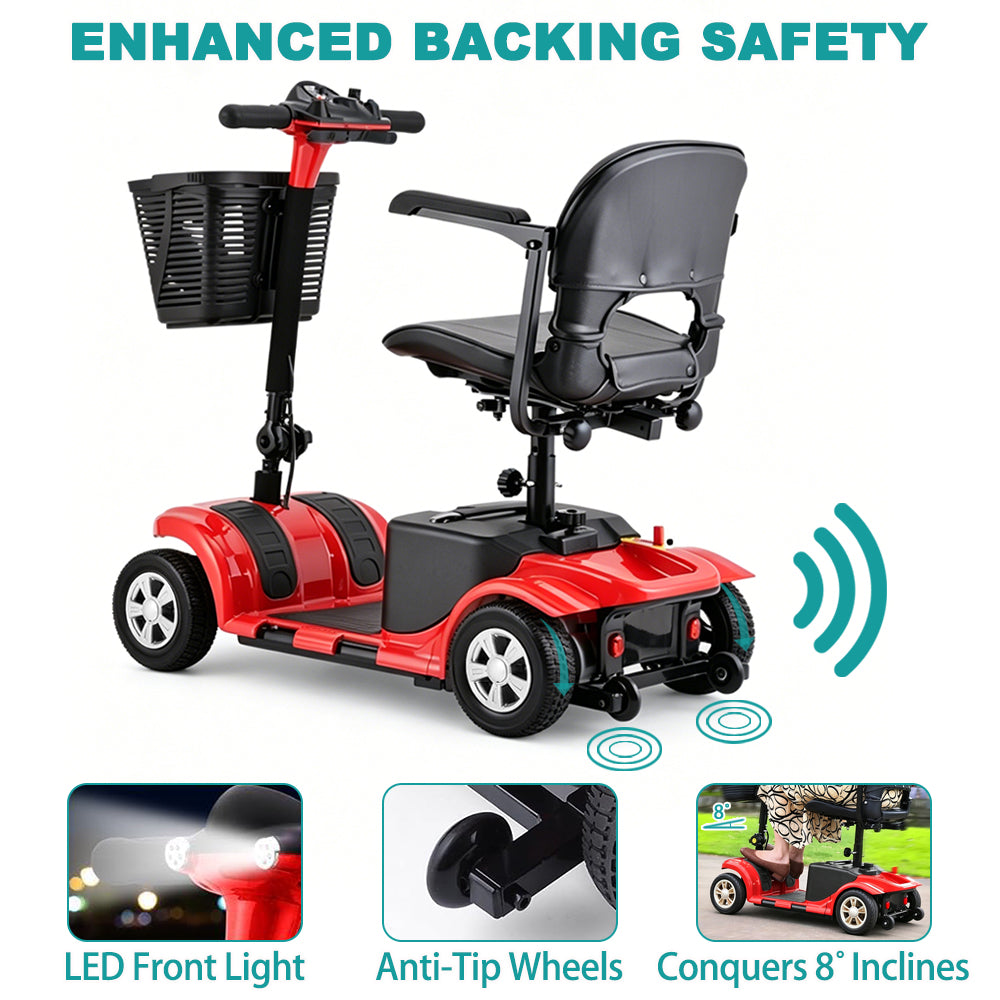 4-Wheel Portable Mobility Scooter for Travel, Easy Disassembly, Compact Design, 300 lb Capacity, Battery Included