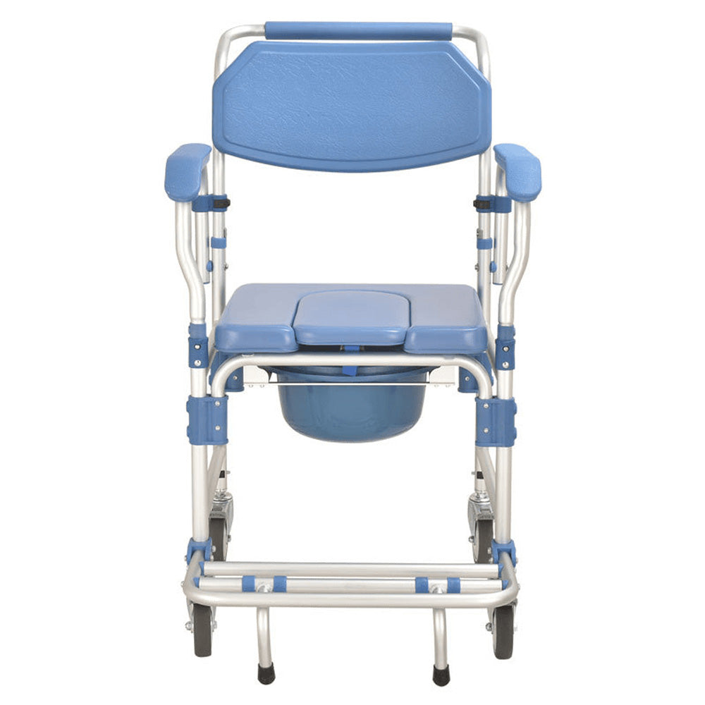 3 in 1 Bedside Commode Wheelchair with Drop Arms & Lockable Casters, Waterproof Aluminum Shower Chair, Anti-Tilt Foldable Footrest, Sponge Padded Seat, 330lbs Weight Capacity
