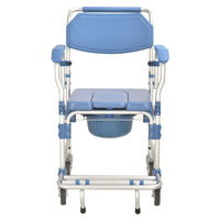 3 in 1 Bedside Commode Wheelchair with Drop Arms & Lockable Casters, Waterproof Aluminum Shower Chair, Anti-Tilt Foldable Footrest, Sponge Padded Seat, 330lbs Weight Capacity