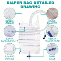 2000ml Disposable Sterile Urine Bag | Cross Anti-Reflux Valve | 90cm Tube | Pack of 10