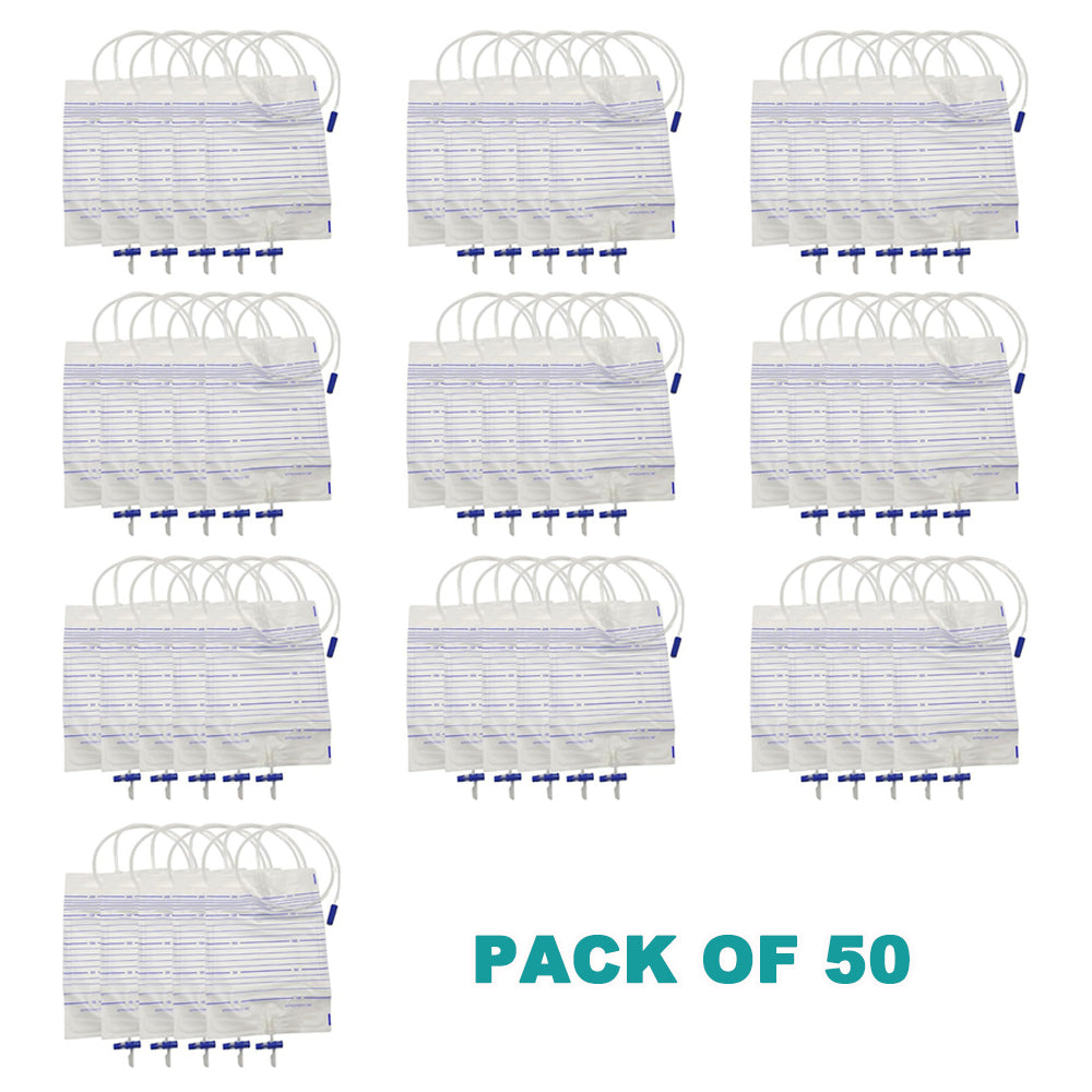 Disposable Urine Bag 2000ml | 90cm Tube | Cross Valve | 50pk