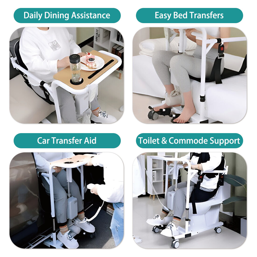 Electric Transfer Lift Chair for Seniors & Patients， 5-in-1 Adjustable Height Power Lift Chair with Hoist Brackets, 4 Casters | Home Mobility Aid for Elderly Care & Caregiver Assistance
