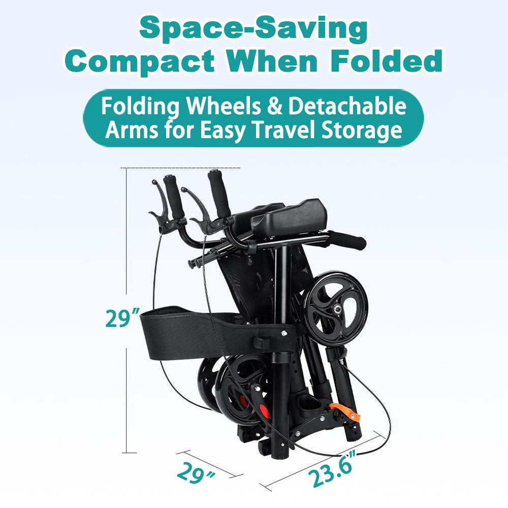 All Terrain Upright Rollator Walker with Seat, Stand up Rolling Walker, Compact Folding Design for Seniors