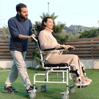 Reclining Shower Chair with Wheels - Commode Wheelchair for Seniors, Disabled, Bariatric & Handicap - Padded Transfer Rolling Chairs with Arms - Portable & Waterproof - Extra Wide Seat