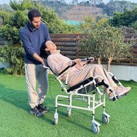 Reclining Shower Chair with Wheels - Commode Wheelchair for Seniors, Disabled, Bariatric & Handicap - Padded Transfer Rolling Chairs with Arms - Portable & Waterproof - Extra Wide Seat