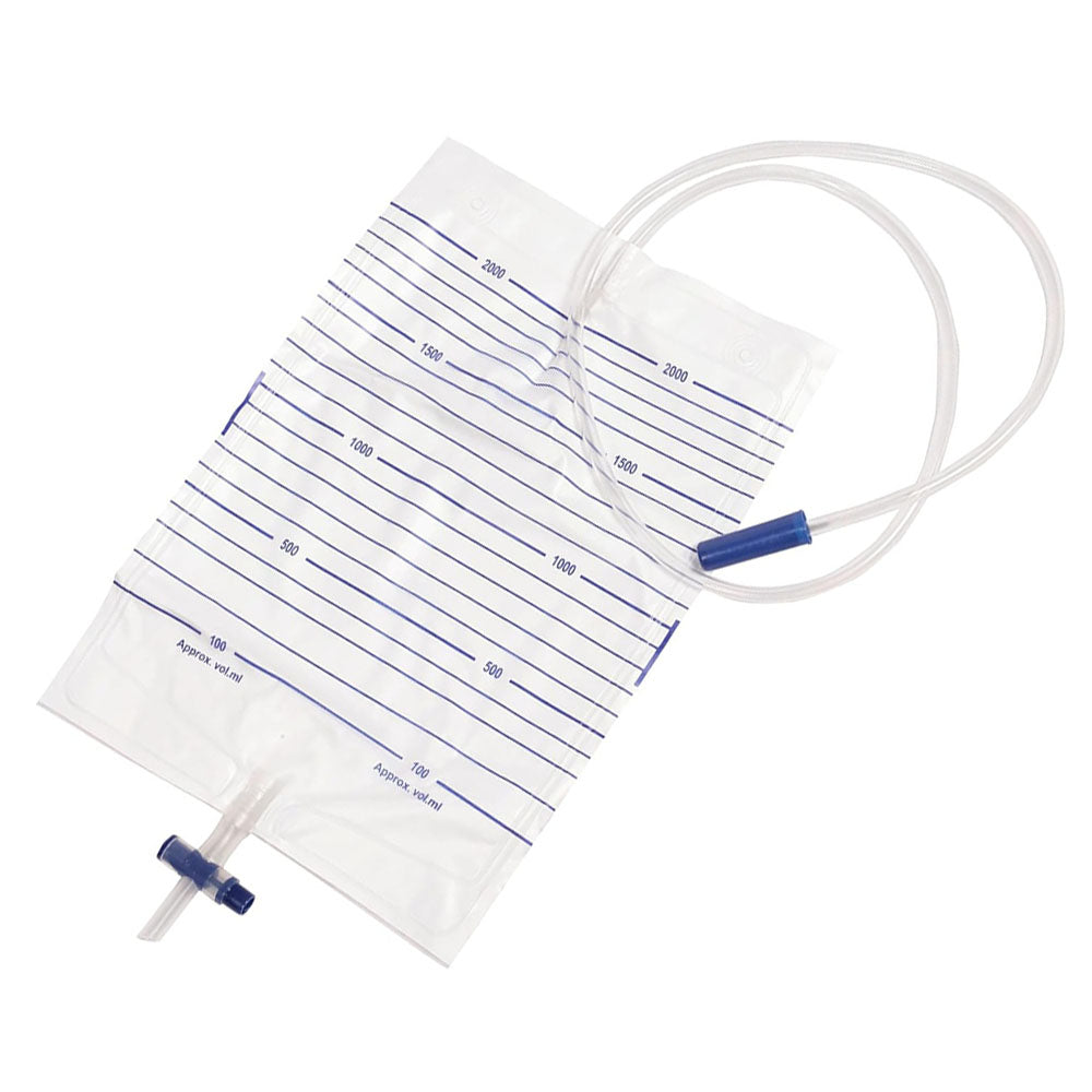 2000ml Disposable Sterile Urine Bag | Cross Anti-Reflux Valve | 90cm Tube | Pack of 10