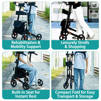 All Terrain Upright Rollator Walker with Seat, Stand up Rolling Walker, Compact Folding Design for Seniors