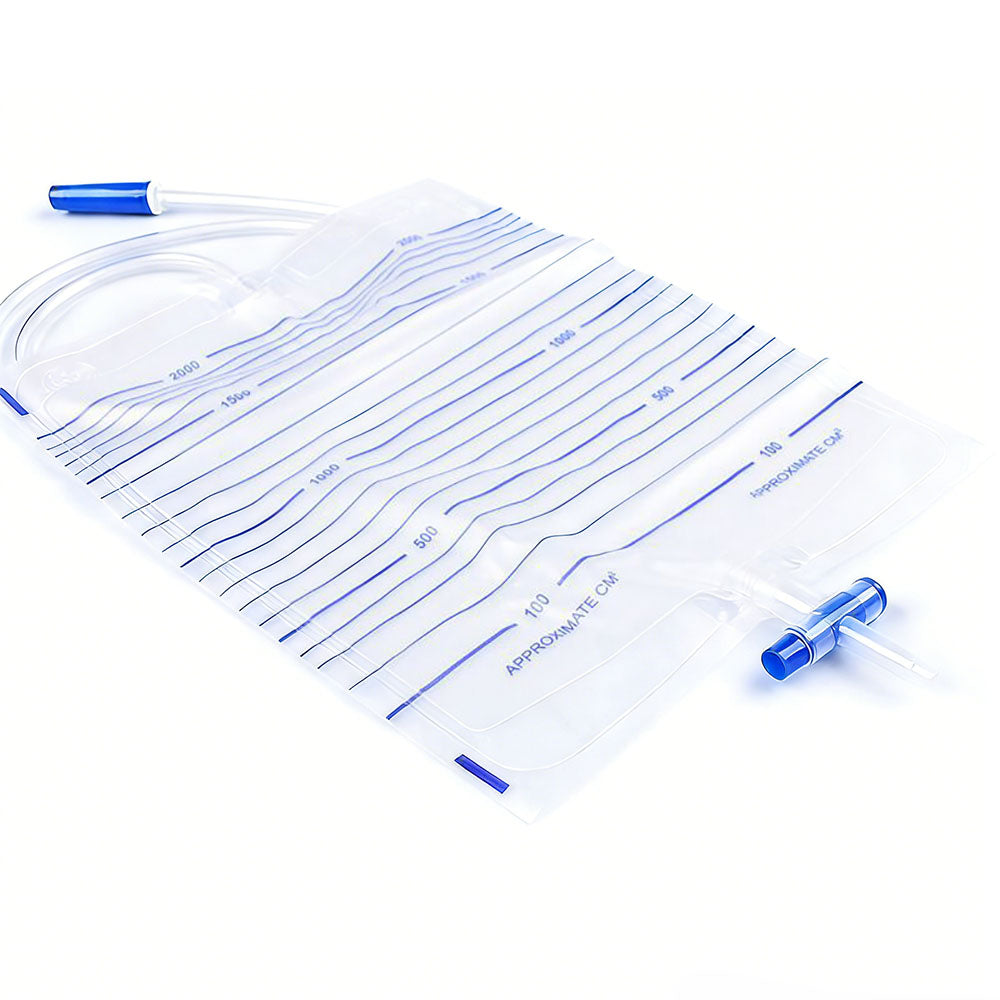 2000ml Disposable Sterile Urine Bag | Cross Anti-Reflux Valve | 90cm Tube | Pack of 10