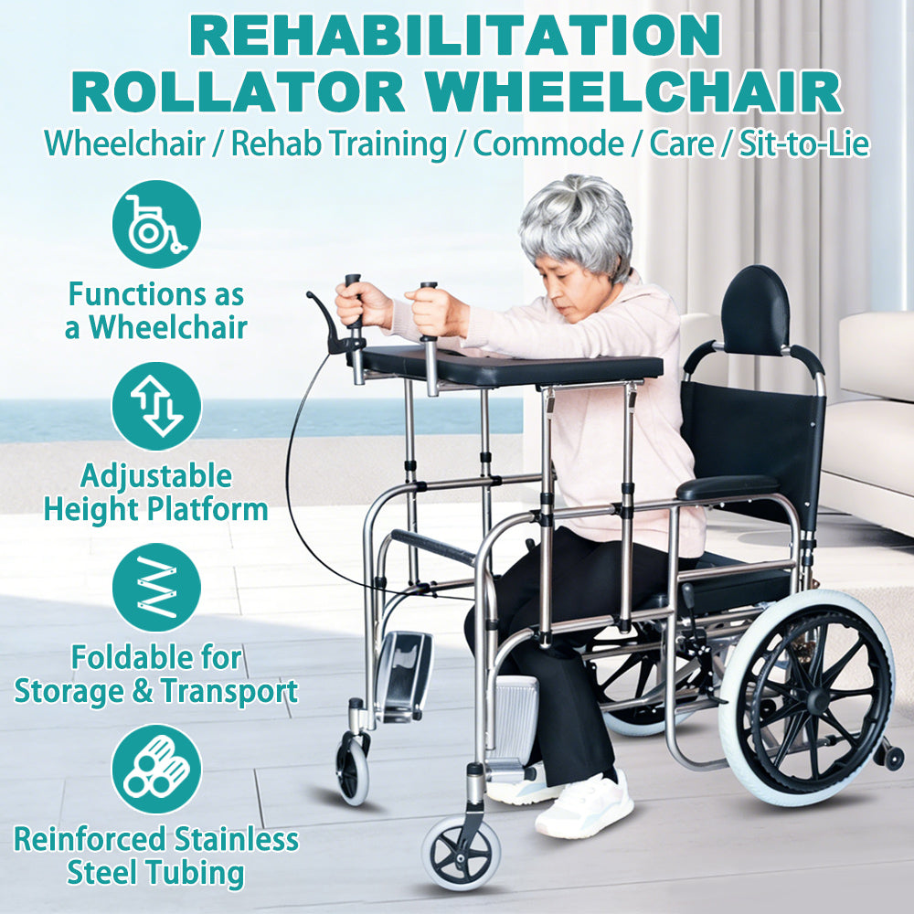 Elderly 2-in-1 Walker and Wheelchair Combo
