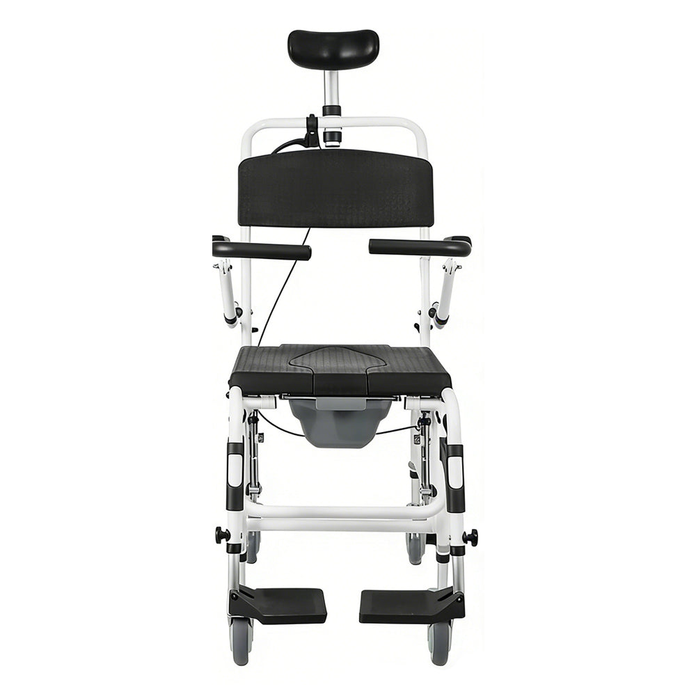 Reclining Shower Chair with Wheels - Commode Wheelchair for Seniors, Disabled, Bariatric & Handicap - Padded Transfer Rolling Chairs with Arms - Portable & Waterproof - Extra Wide Seat