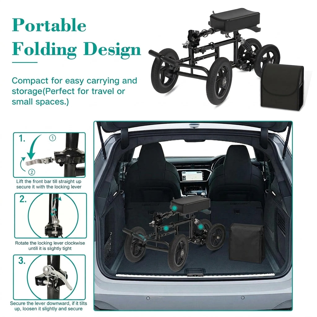 All Terrain Steerable Knee Scooter Foldable Walker