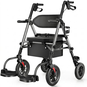 2-in-1 Rollator Walker Transport Chair 10" Wheels
