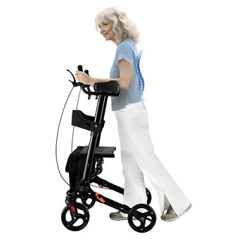 compare product All Terrain Upright Rollator Walker with Seat, Stand up Rolling Walker, Compact Folding Design for Seniors